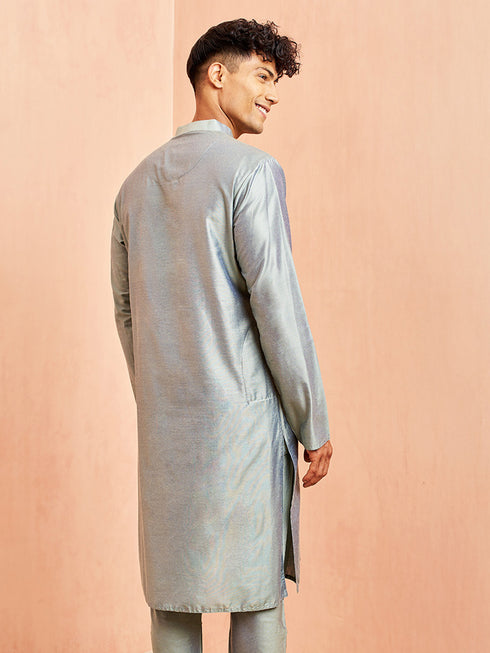 Men's Olive Green Viscose Kurta Long Sleeve Mandarin Collar Festive