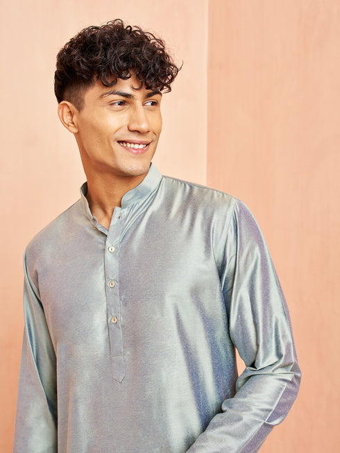 Men's Olive Green Viscose Kurta with Churidar Set