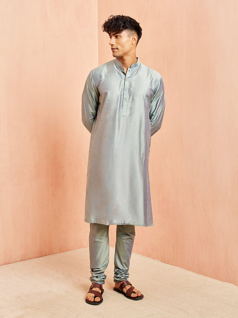 Men's Olive Green Viscose Kurta with Churidar Set