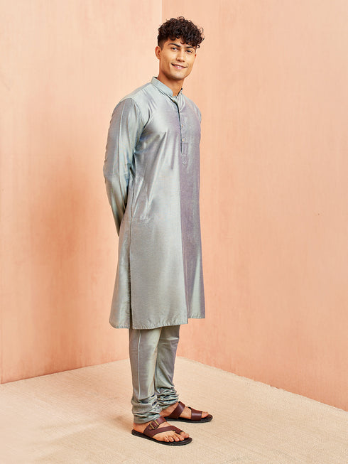 Men's Olive Green Viscose Kurta with Churidar Set