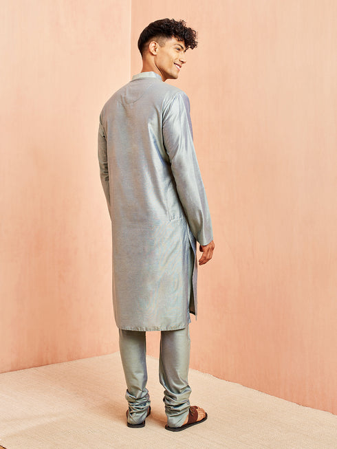 Men's Olive Green Viscose Kurta with Churidar Set