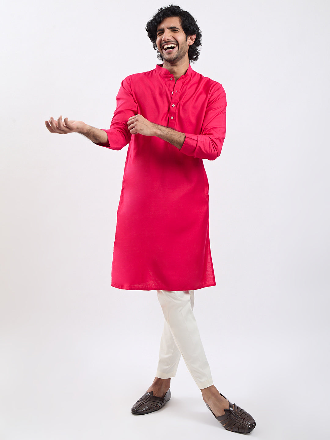 Men's Magenta Viscose Kurta Pyjama Set