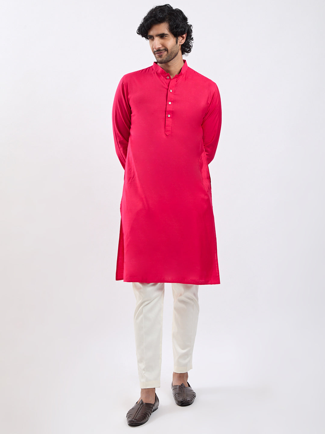 Men's Magenta Viscose Kurta Pyjama Set