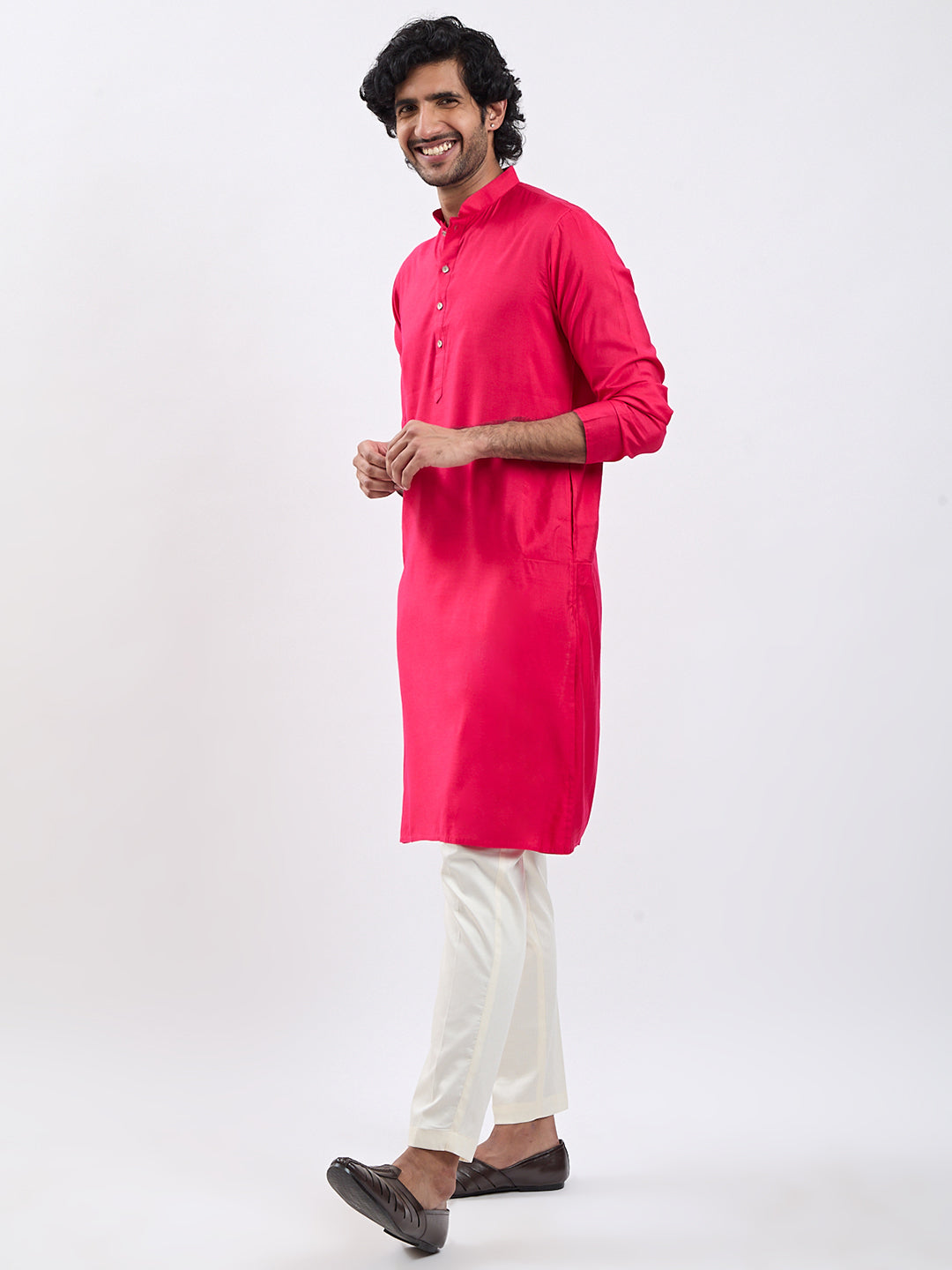 Men's Magenta Viscose Kurta Pyjama Set