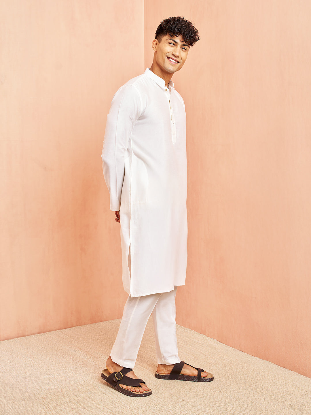 Men's White Viscose Kurta with White Pant Set