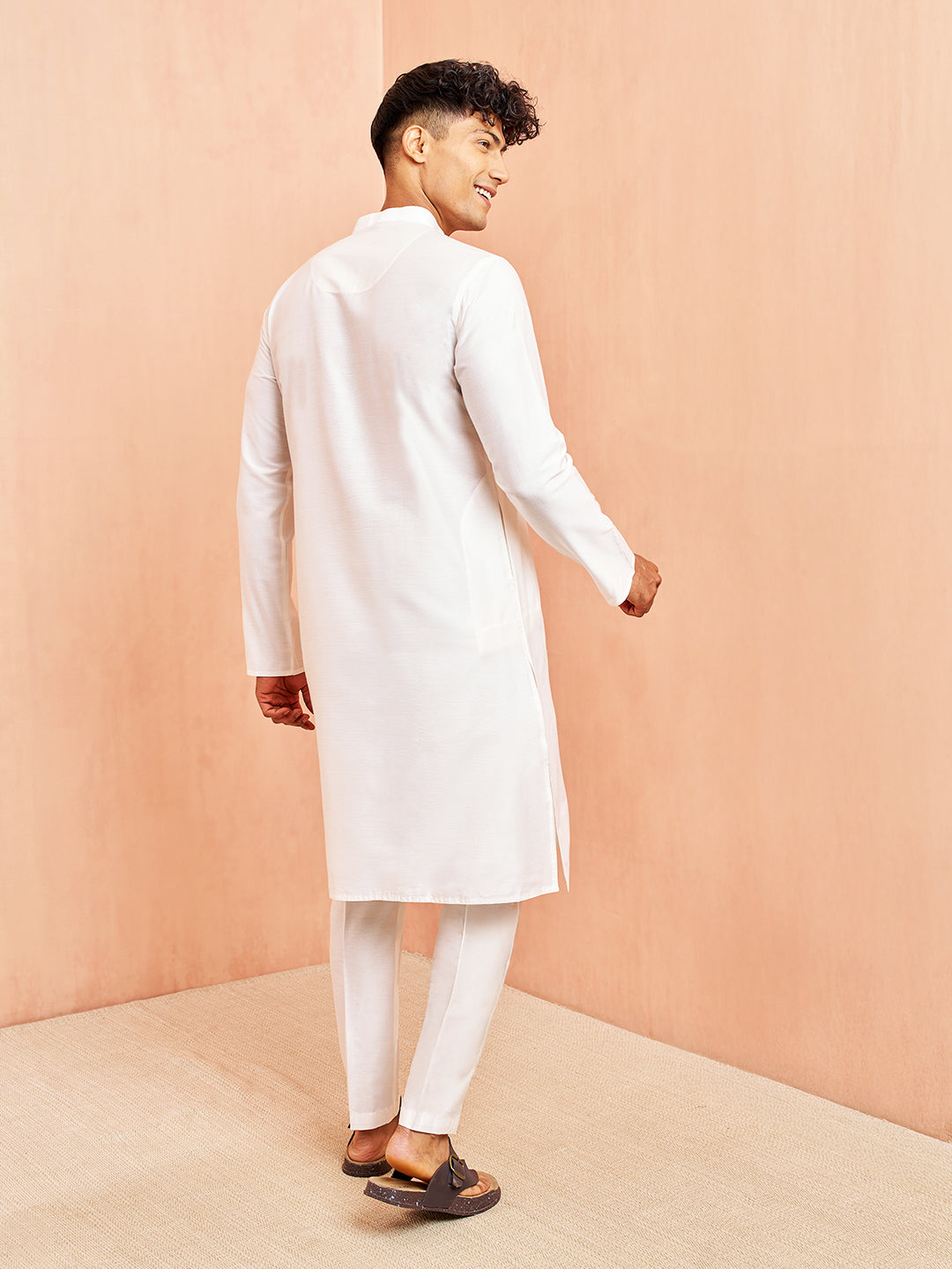 Men's White Viscose Kurta with White Pant Set