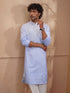 Men Aqua Ombre Embroidered Kurta with Mandarin Collar