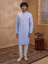 Men's Aqua Viscose Embroidered Thigh Length Kurta With Pyjama