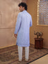 Men's Aqua Viscose Embroidered Thigh Length Kurta With Pyjama