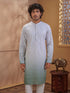 Men's Mint Woven Fabric Embroidered Thigh Length Kurta