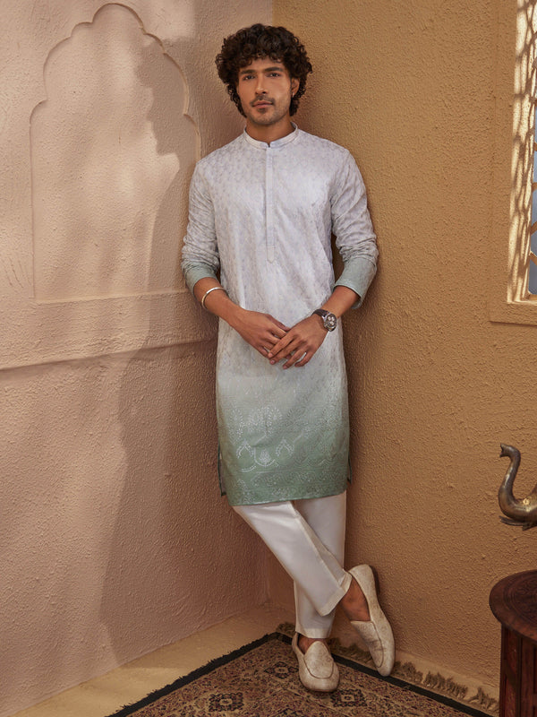 Mint Green Viscose Ombre Embroidered Kurta Pyjama Set