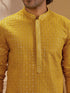 Men's Mustard Silk Blend Embroidered Thigh Length Kurta Only