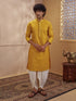 Men's Mustard Silk Blend Embroidered Thigh Length Kurta Only