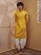 Men's Mustard Silk-Blend Embellished Thigh Length Kurta with Dhoti