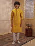 Men's Mustard Silk-Blend Embellished Thigh Length Kurta with Pyjama