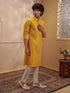 Men's Mustard Silk-Blend Embellished Thigh Length Kurta with Pyjama
