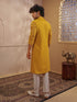 Men's Mustard Silk-Blend Embellished Thigh Length Kurta with Pyjama