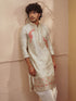 Beige Jacquard Zari Embroidered Mandarin Collar Kurta