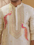Men's Beige Jacquard+ Embroidered Thigh Length Kurta