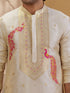 Men's Beige Viscose Embroidered Thigh Length Kurta With Dhoti