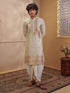 Men's Beige Viscose Embroidered Thigh Length Kurta With Dhoti