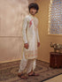 Men's Beige Viscose Embroidered Thigh Length Kurta With Dhoti