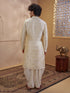Men's Beige Viscose Embroidered Thigh Length Kurta With Dhoti