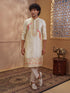 Men's Beige Viscose Embroidered Thigh Length Kurta With Pyjama