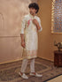 Men's Beige Viscose Embroidered Thigh Length Kurta With Pyjama