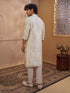 Men's Beige Viscose Embroidered Thigh Length Kurta With Pyjama