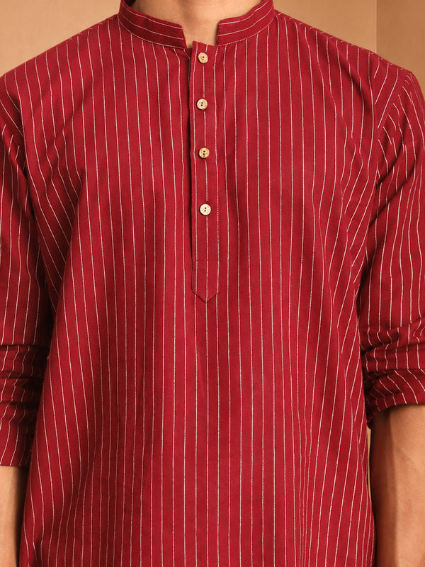 Maroon Jacquard Striped Kurta Pant Set with Wide Leg