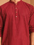 Maroon Jacquard Striped Kurta Pant Set with Wide Leg