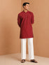 Men's Maroon Jacquard+ Textured, Stripes, Jacquard Regular Kurta Pant Set with Wide Leg Pant