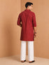 Men's Maroon Jacquard+ Textured, Stripes, Jacquard Regular Kurta Pant Set with Wide Leg Pant