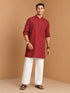 Men's Maroon Jacquard+ Textured, Stripes, Jacquard Regular Kurta Pant Set with Wide Leg Pant