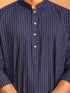 Men's Navy Blue Striped Jacquard Kurta & White Pant Set