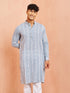 Men's Grey And White Batik Printed Kurta