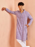 Men's Purple And White Batik Printed Kurta