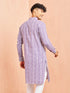 Men's Purple And White Batik Printed Kurta
