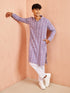 Men's Purple And White Batik Printed Kurta With White Pant Set