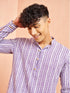 Men's Purple And White Batik Printed Kurta With White Pant Set