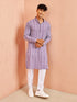 Men's Purple And White Batik Printed Kurta With White Pant Set