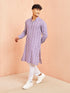 Men's Purple And White Batik Printed Kurta With White Pant Set