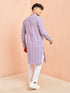 Men's Purple And White Batik Printed Kurta With White Pant Set