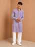 Men's Purple Kantha Work, Printed, Jacquard Knee Length Kurta Pant Set with Wide Leg Pant