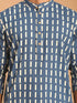 Men Blue Geometric Print & Kantha Work Cotton Kurta with Navy Blue Pant Set