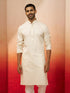 Vastramay Men Cream Cotton Monalisa Embroidered Kurta