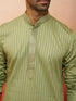 Vastramay Men Mint Green Cotton Monalisa Embroidered Kurta