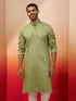 Vastramay Men Mint Green Cotton Monalisa Embroidered Kurta