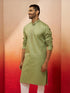 Vastramay Men Mint Green Cotton Monalisa Embroidered Kurta